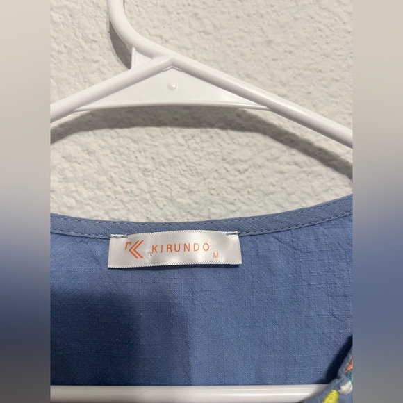 Blue Ruffled Sundress with Embellished Crew Neck - Picture 5 of 7